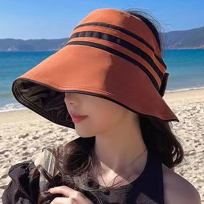 Wholesale Female Vinyl Striped Fisherman's Hat Foldable Summer Sunshade Hat